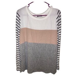 Staccato Pink and Gray Striped Colorblock Long Sleeve